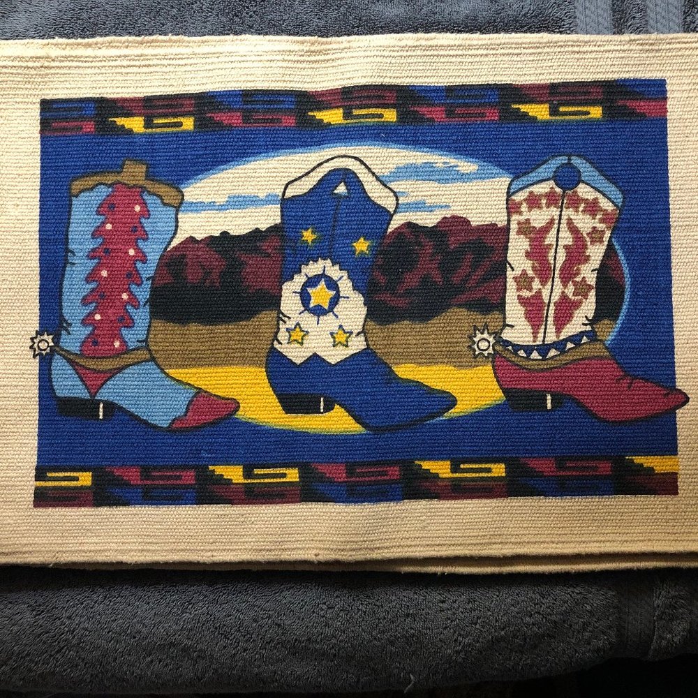Southwestern placemats cowboy boot design NWOT